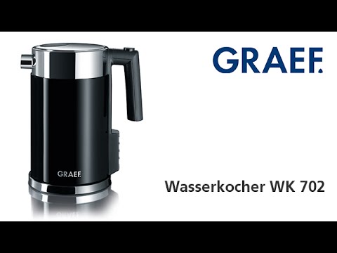 Schwarzer Wasserkocher mit silbernen Akzenten, GRAEF-Logo, Modell WK 702.