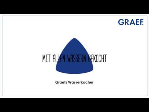 Graef Wasserkocher Werbung mit blauem Dreieck und Text