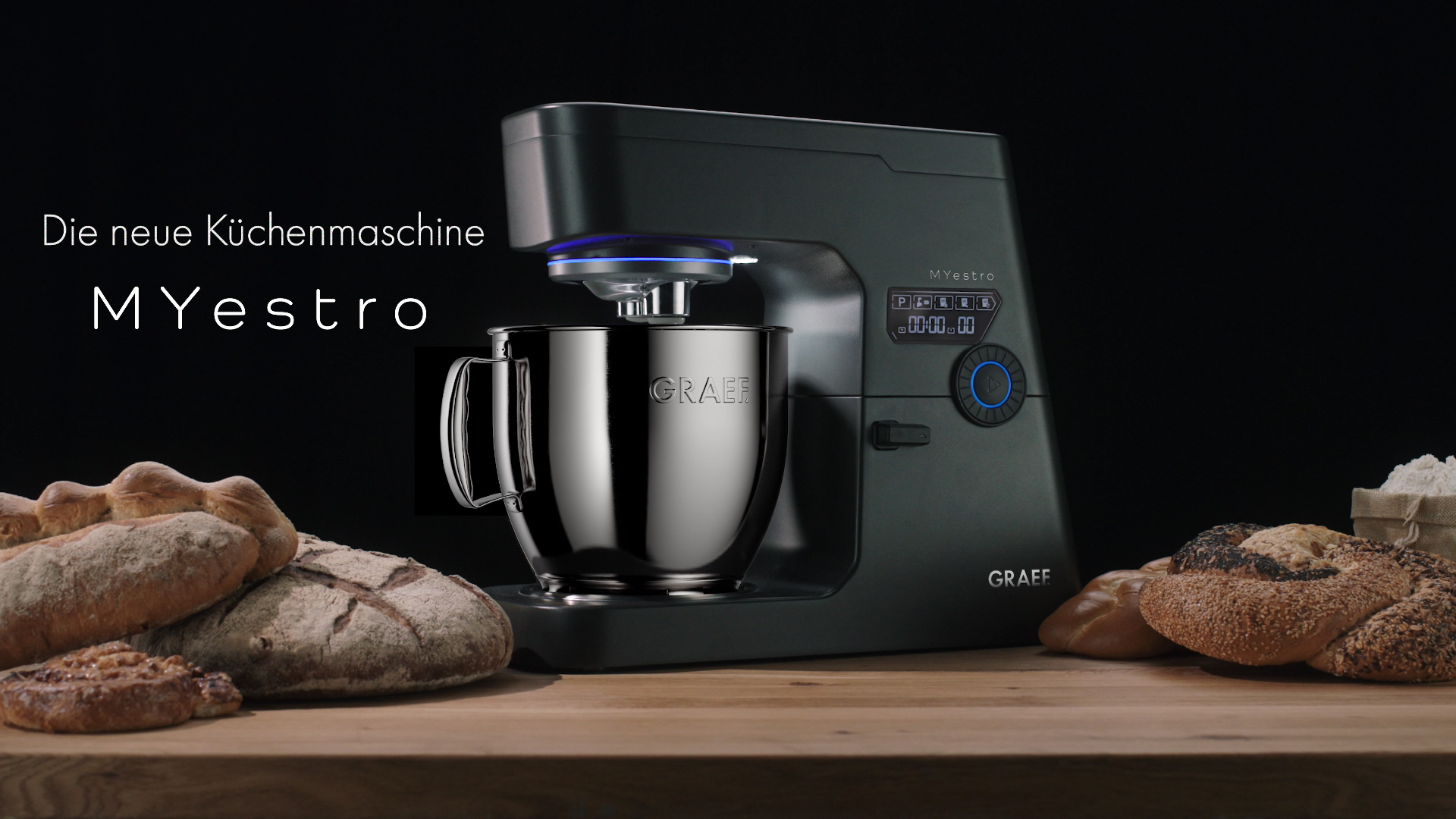 Robot culinaire Myestro, pain, bois, GRAEF, noir, publicité produit, pâtisserie, cuisine
