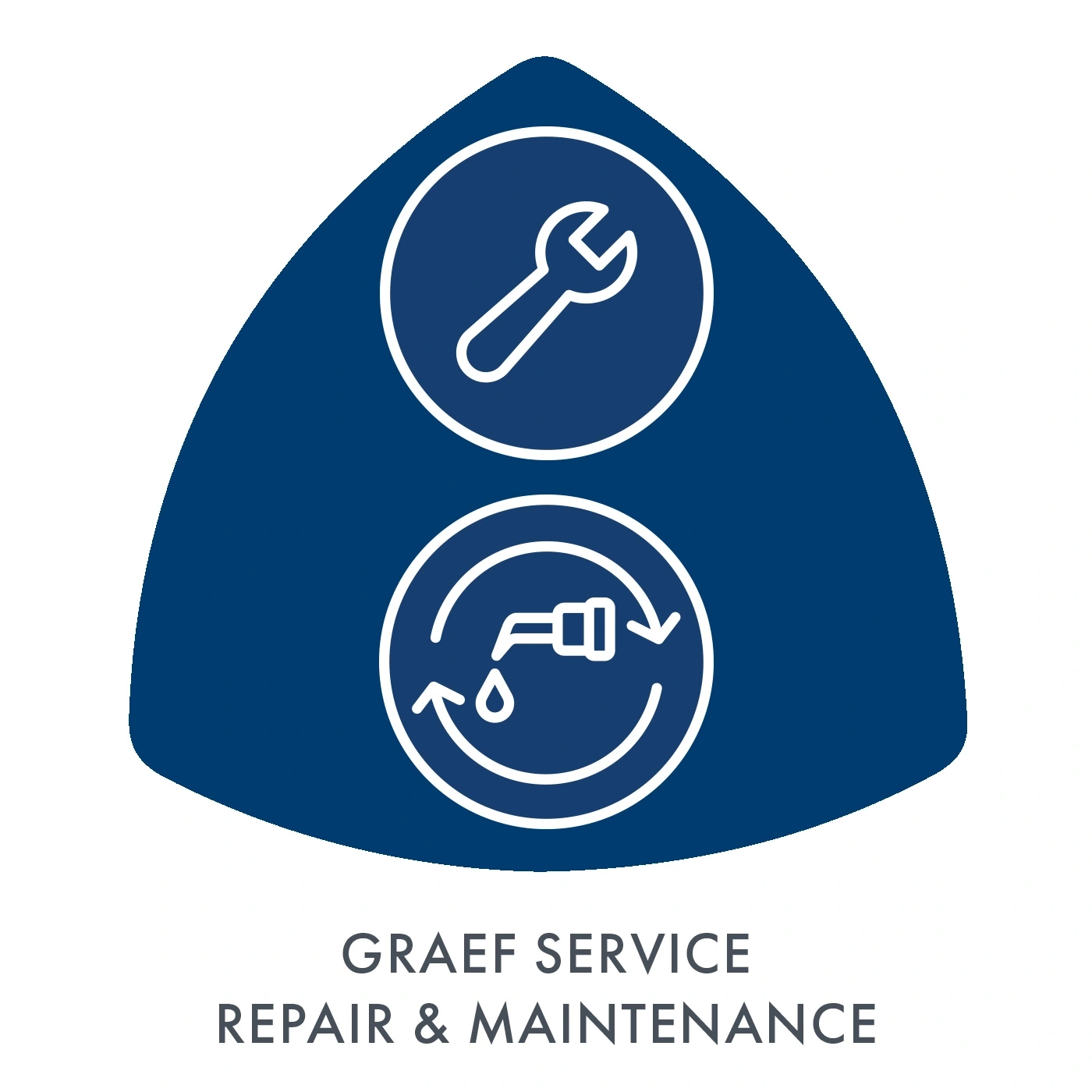 Triangle bleu avec clé et robinet, service GRAEF, réparation et maintenance