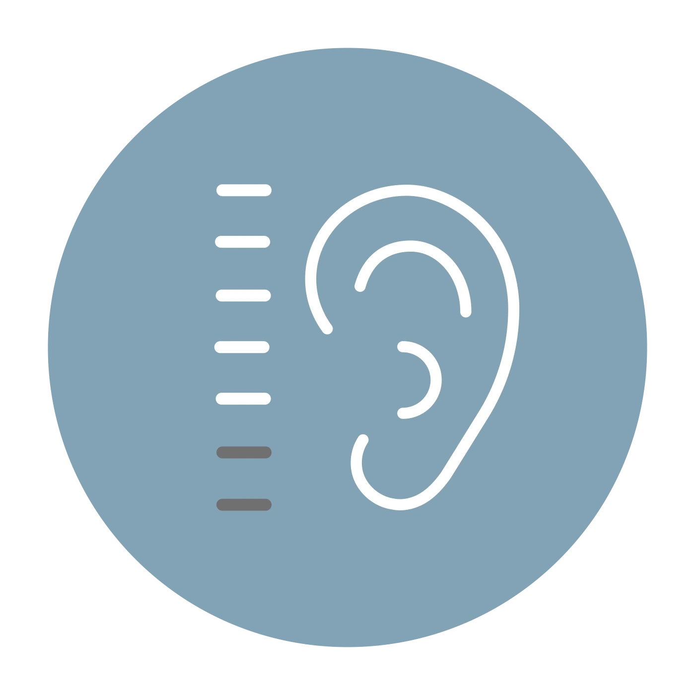 Symbole d'oreille avec échelle de mesure sur fond bleu, concept de test auditif