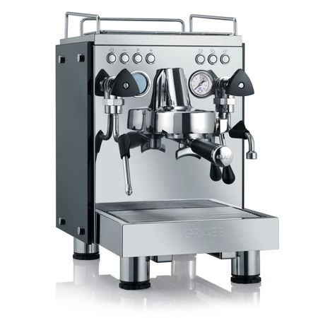 Espressomaschine aus Edelstahl, mit Knöpfen und Manometer, Marke Graef
