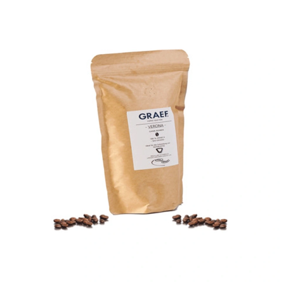 Coffee bag with coffee beans, GRAEF Verona, 100% Arabica, brown packaging