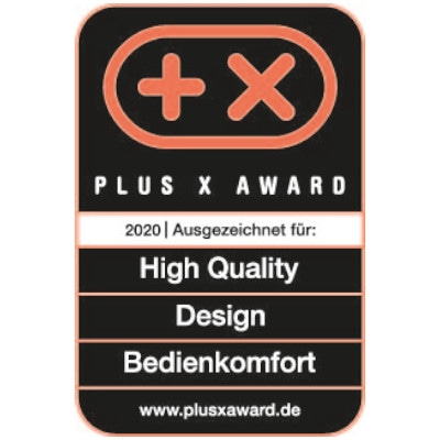 Plus X Award 2020 für High Quality, Design und Bedienkomfort.