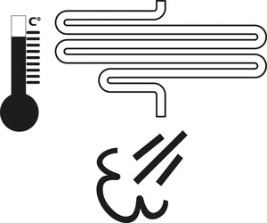 Thermometer, Rohre und Dampf, die Wärme und Temperatur anzeigen.