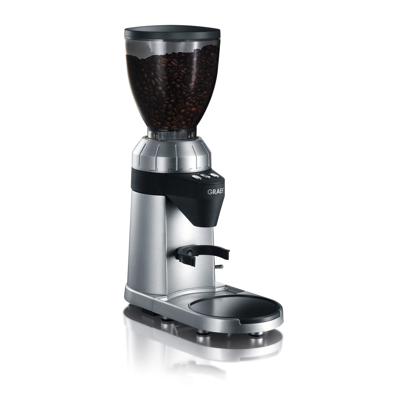 Kaffeemühle mit Bohnen, silberfarben, schwarz, GRAEF, Mahlgrad