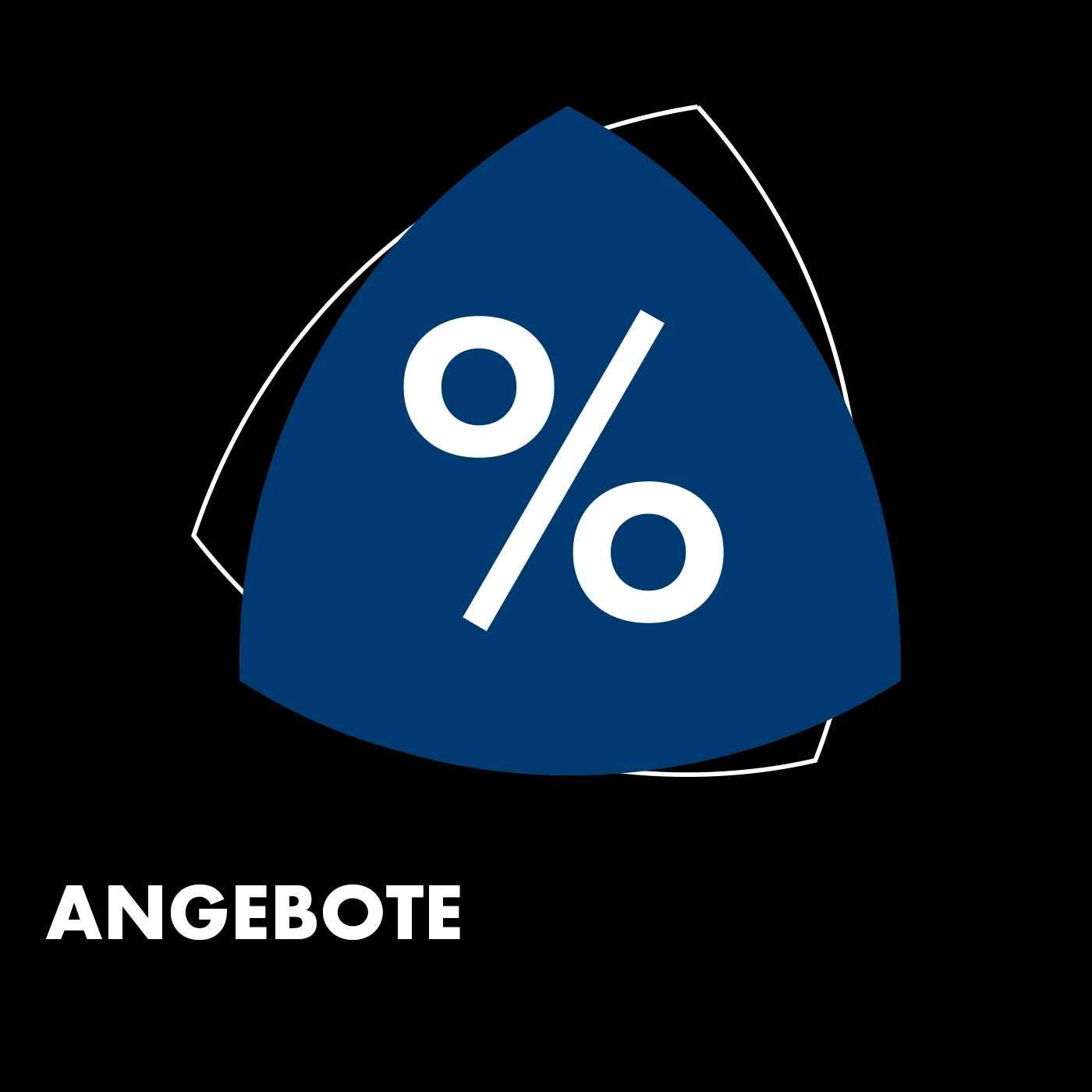 Ein Prozentzeichen auf einem blauen Dreieck mit dem Text ANGEBOTE.