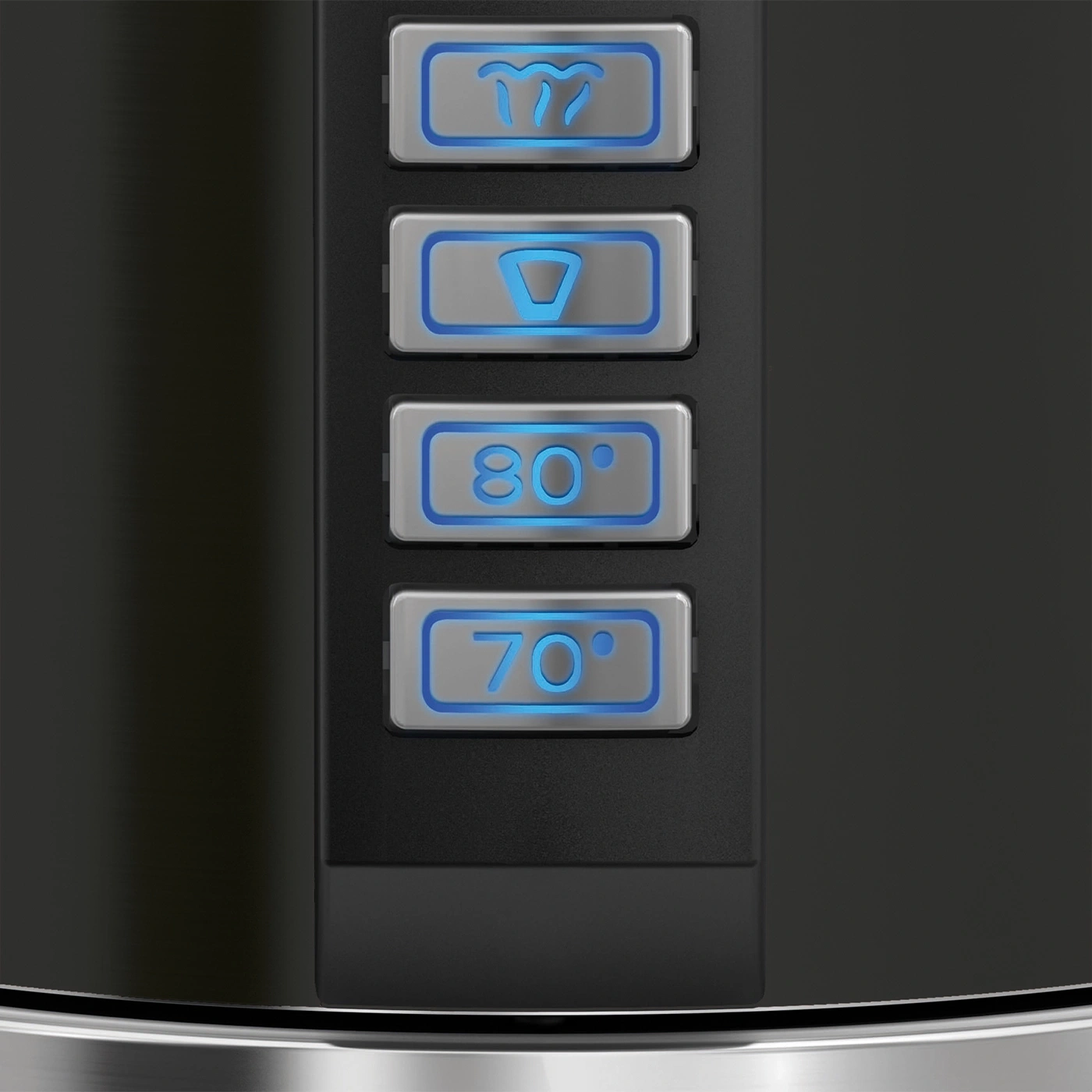 The buttons show symbols for steam, a cup, 80, and 70 degrees.