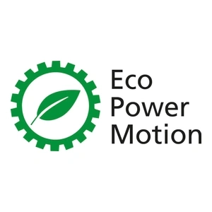 Eco Power Motion logo featuring a gear, leaf, and text in green.