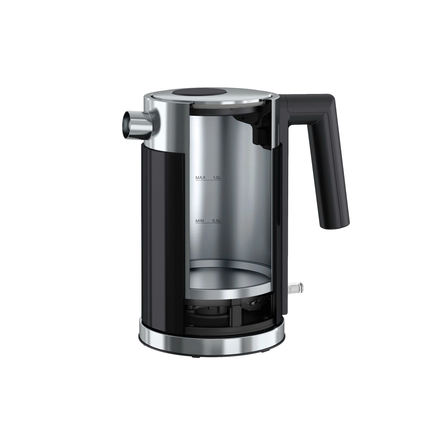 Elektrischer Wasserkocher mit Schnittansicht, Edelstahl und Schwarz, 1,0L