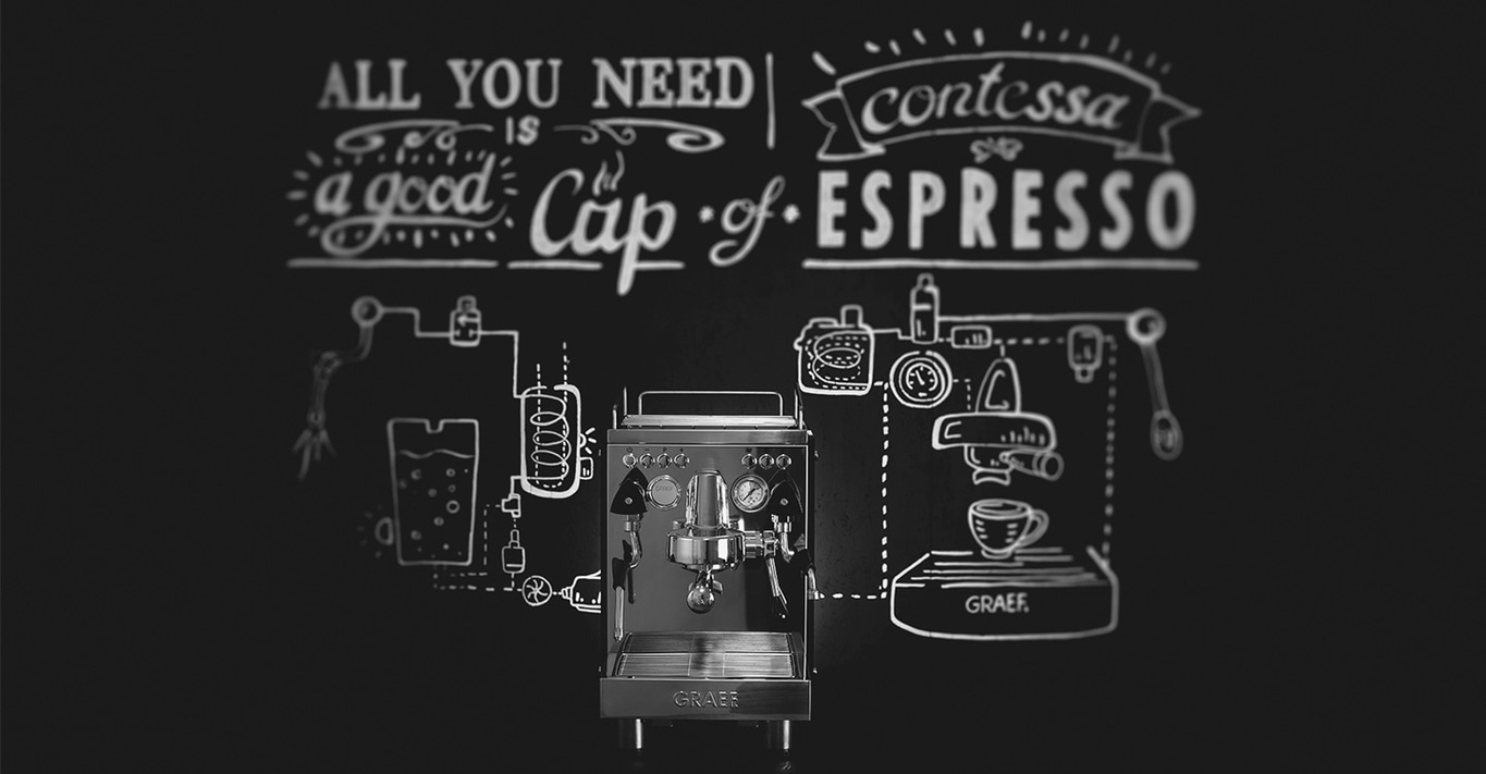 Espressomaschine mit Text: Alles was man braucht, ist eine gute Tasse Espresso.