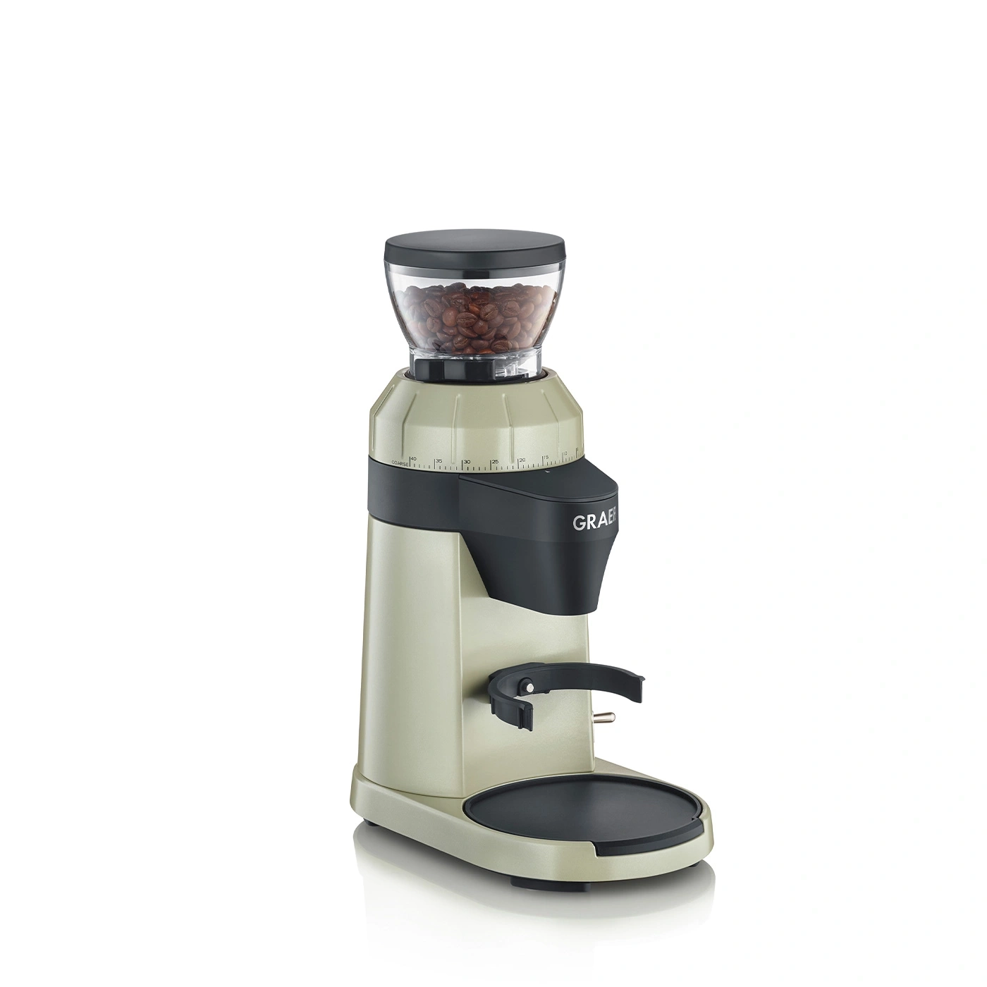 Kaffeemühle mit Bohnen, grau-schwarz, GRAEF-Logo, Mahlgrad-Einstellung