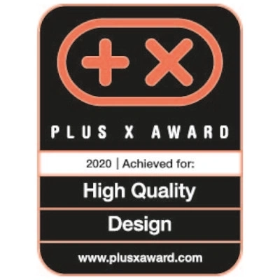Plus X Award 2020 pour la conception de haute qualité. Badge.