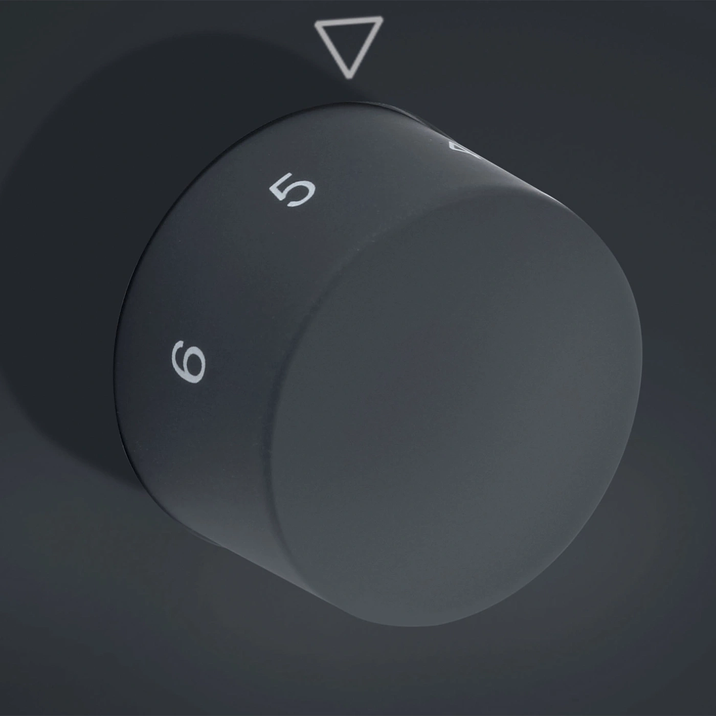 Dark knob with numbers 5 and 6, arrow indicating position, dark background.