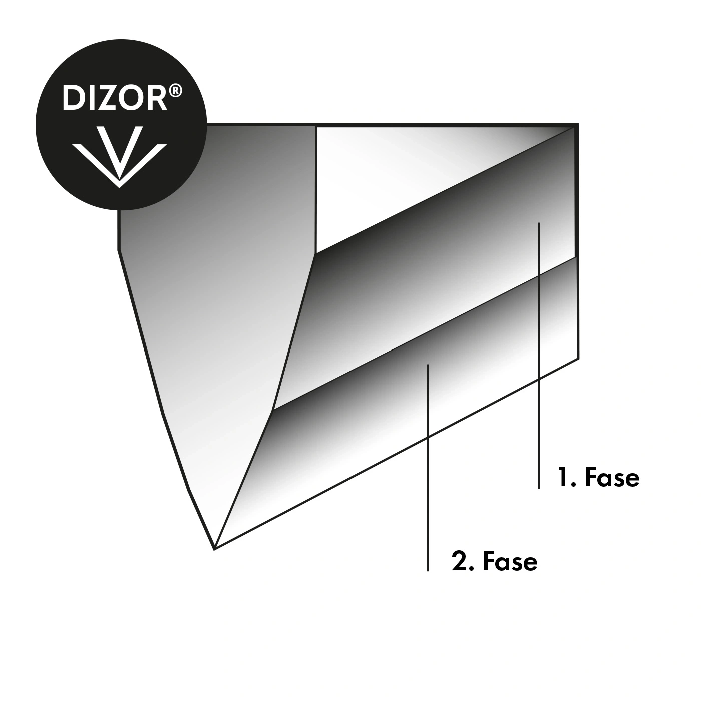 DIZOR Logo mit einem Diagramm, das zwei Phasen zeigt.