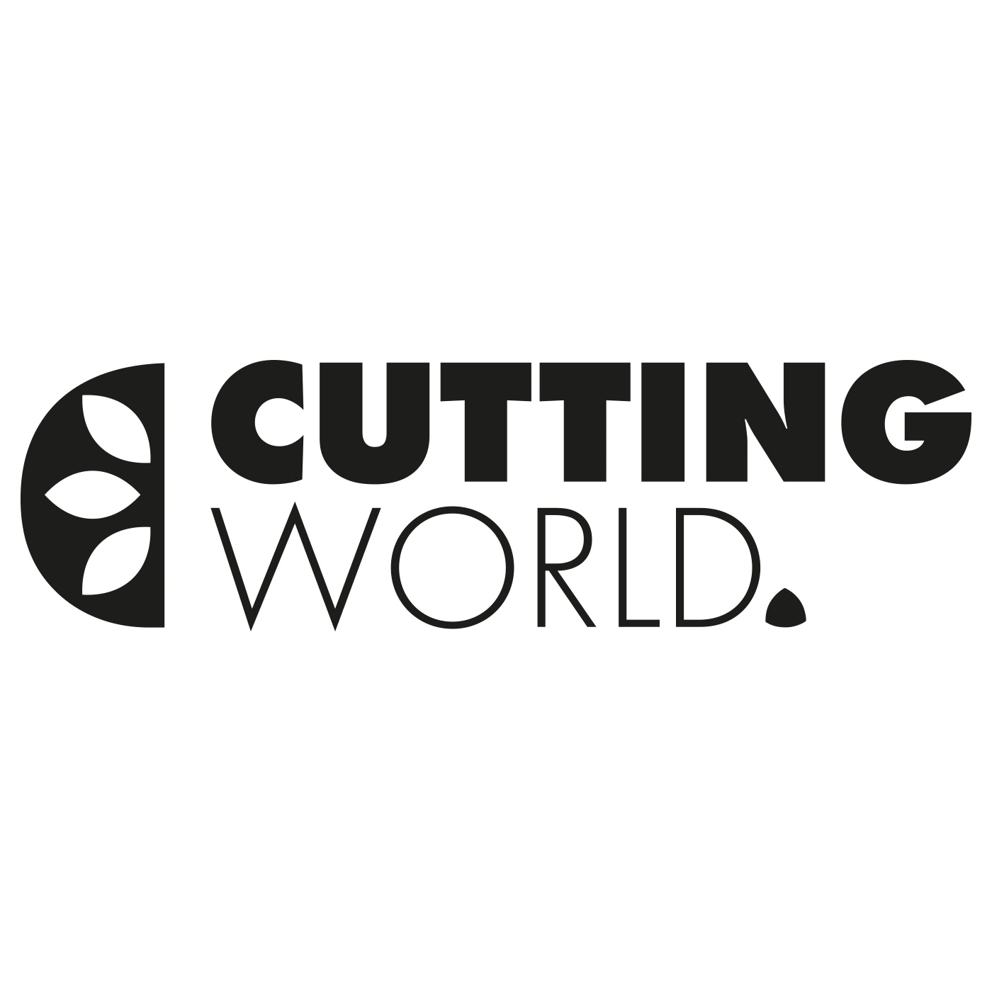 Logo Cutting World, noir sur blanc, design stylisé, logo textuel, simple et épuré.