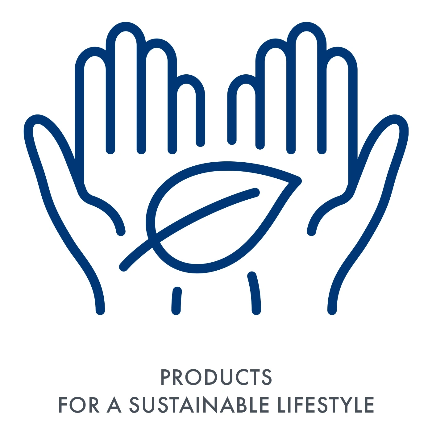 Mains tenant une feuille, produits pour un mode de vie durable, logo bleu