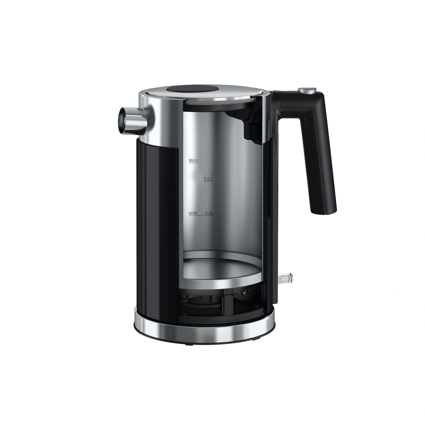 Elektrischer Wasserkocher, Edelstahl, schwarz, Schnitt, Innenleben, Wasserstandsanzeige, 1,0 L, 0,5 L