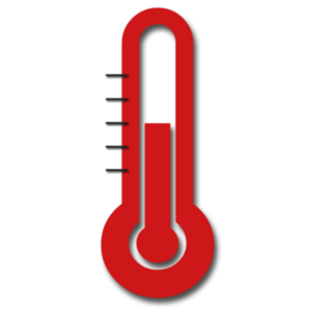 Rotes Thermometer mit steigender Flüssigkeit, Temperaturanzeige.