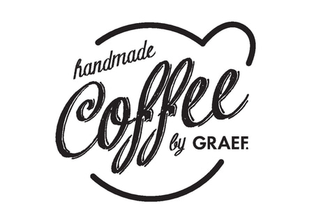 Handgemachter Kaffee von Graef, Logo mit Herz und Schriftzug.