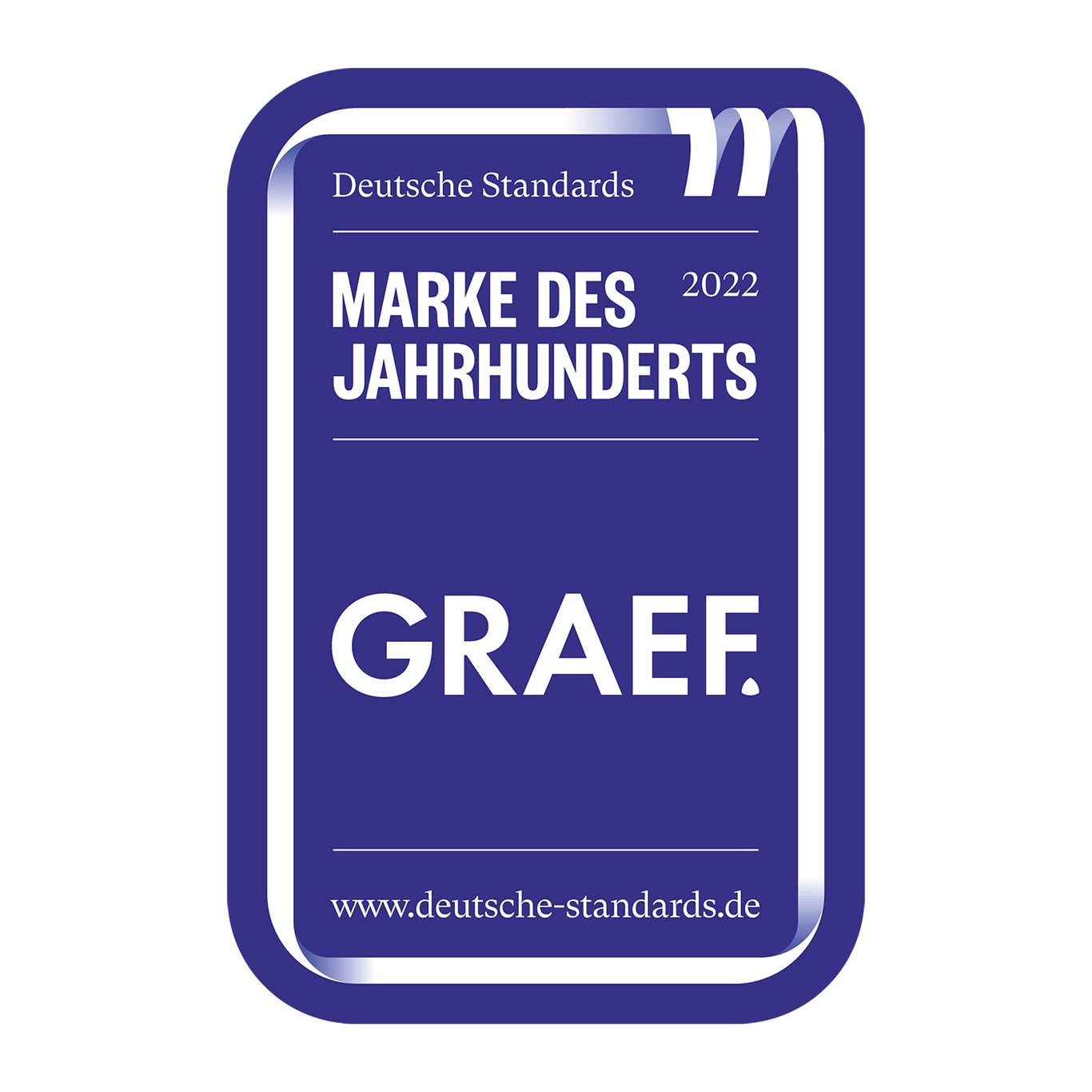 Graef Marke des Jahrhunderts 2022, Deutsche Standards, blaue Plakette