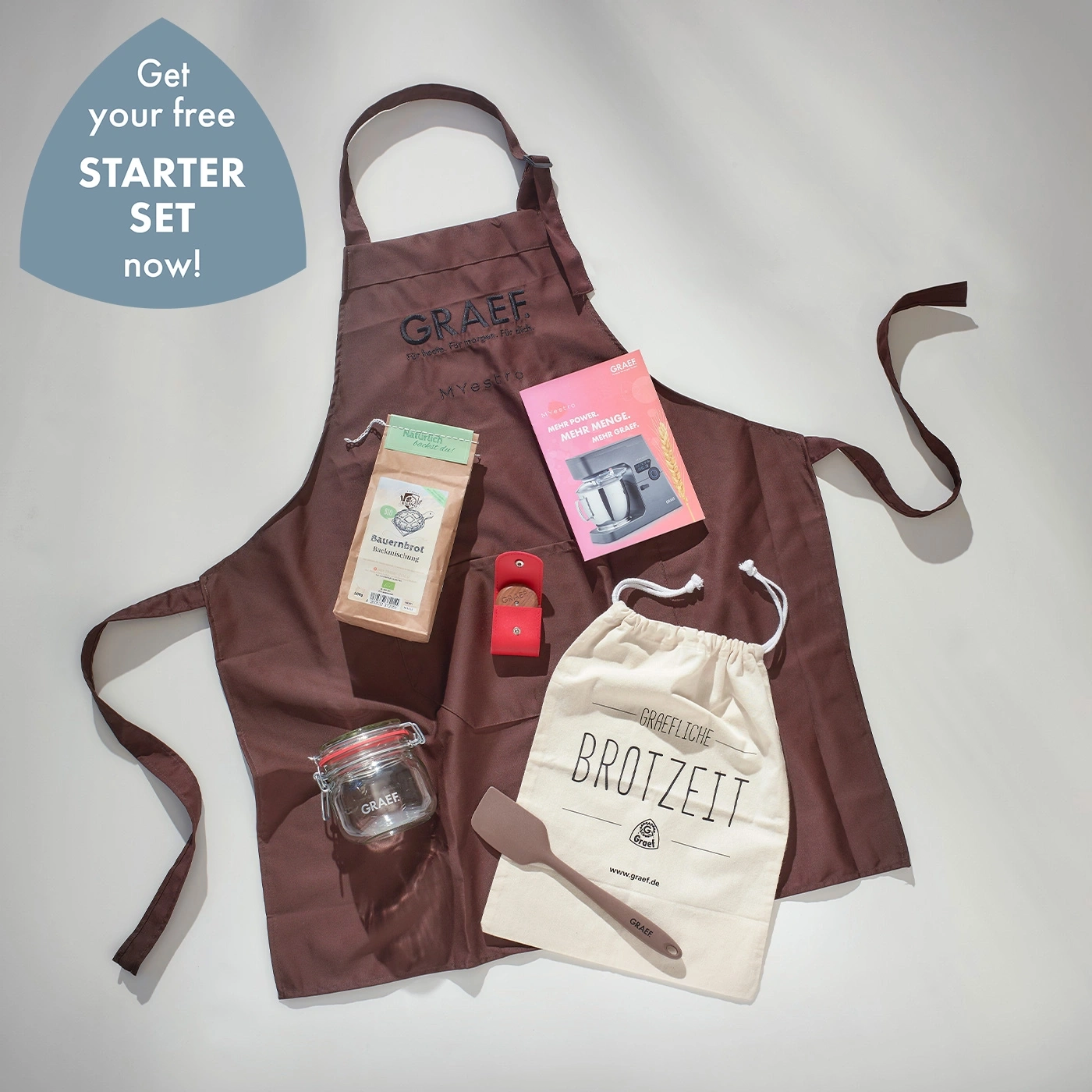 Graef starter set with apron, bread bag and baking mix