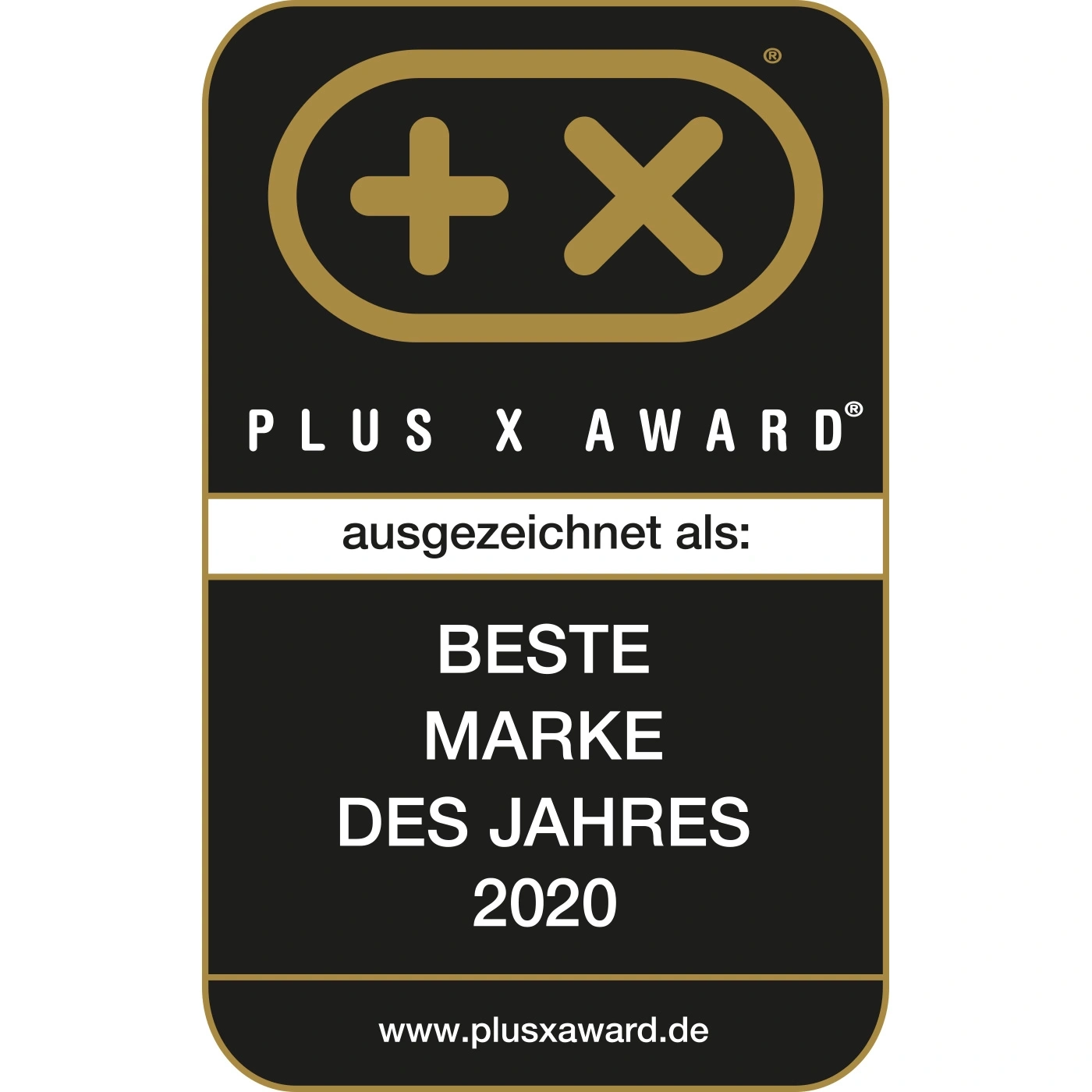 Plus X Award, Beste Marke des Jahres 2020, ausgezeichnet.