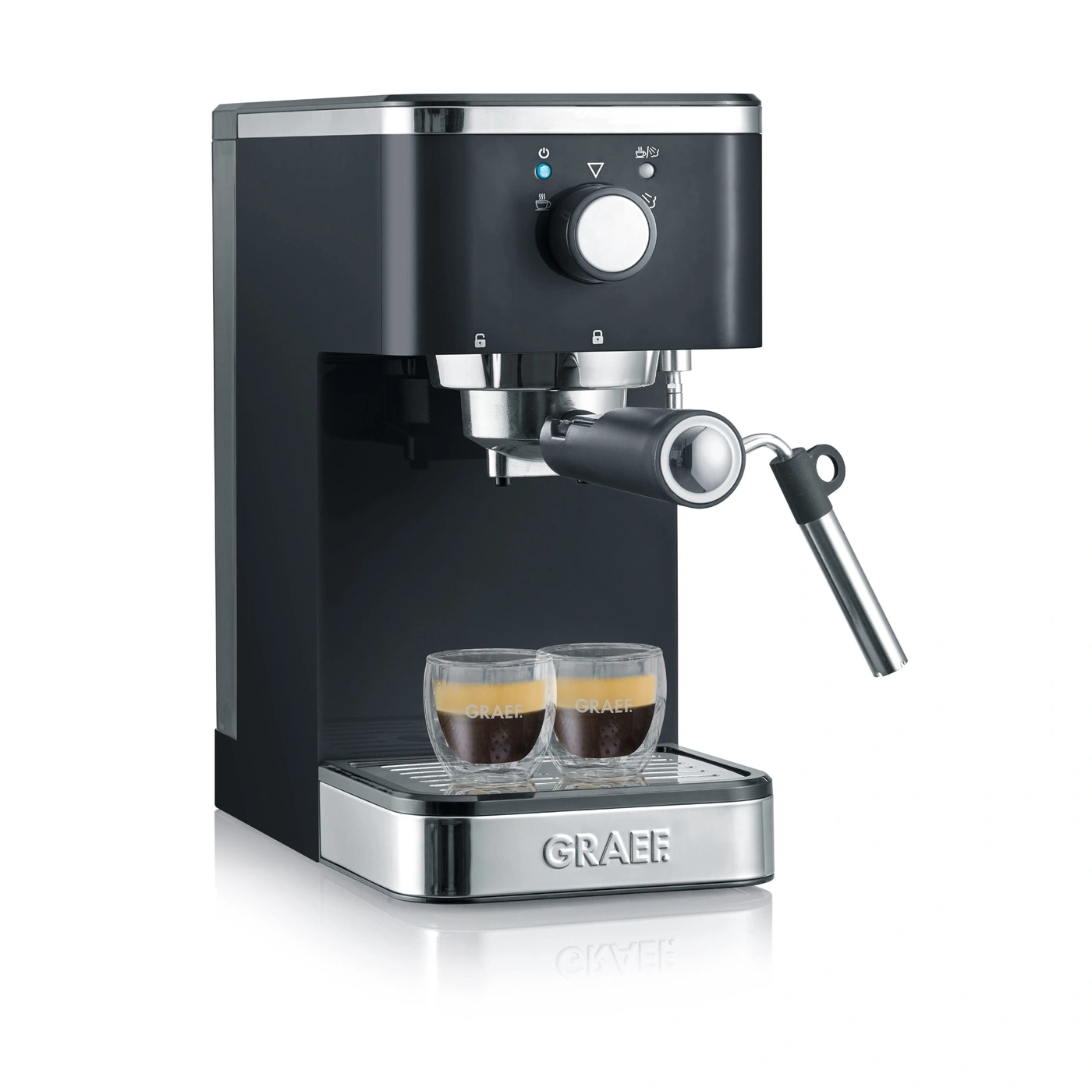Espressomaschine, schwarz, mit zwei Gläsern, Marke GRAEF, für Kaffeezubereitung