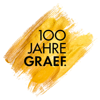 Goldener Pinselstrich mit Text: 100 Jahre Graef.