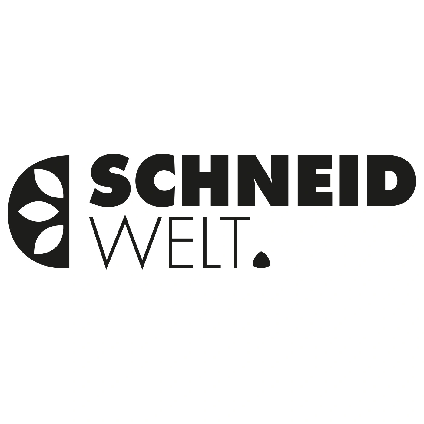 Logo von SCHNEID WELT mit floralem Element und Schriftzug.
