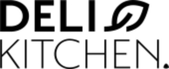 Deli Kitchen logo with leaf symbol and a period at the end of the name.