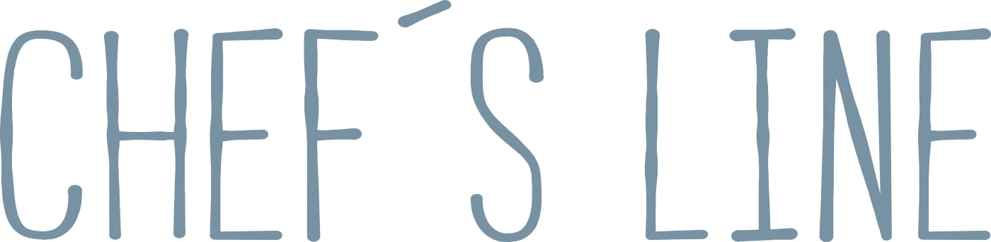 Chef's Line in blue font on white background, food logo, culinary brand