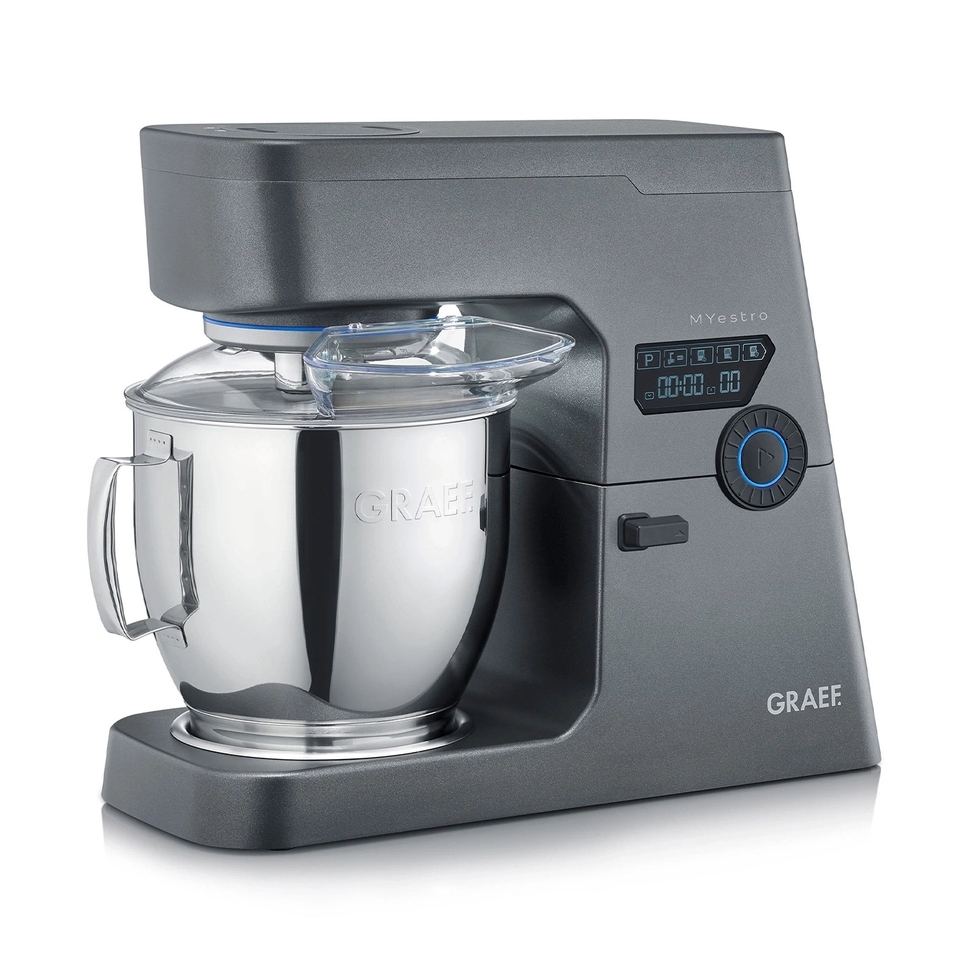 Graef MYestro kitchen machine, gray, stainless steel bowl, digital display, modern design