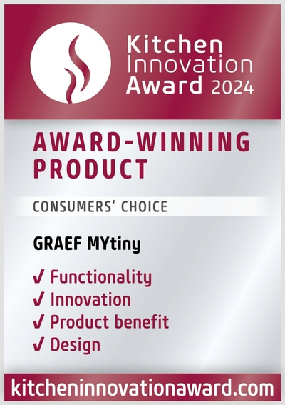 Kitchen Innovation Award 2024 for GRAEF MYtiny, award for Functionality, Innovation, Product benefit, and Design.