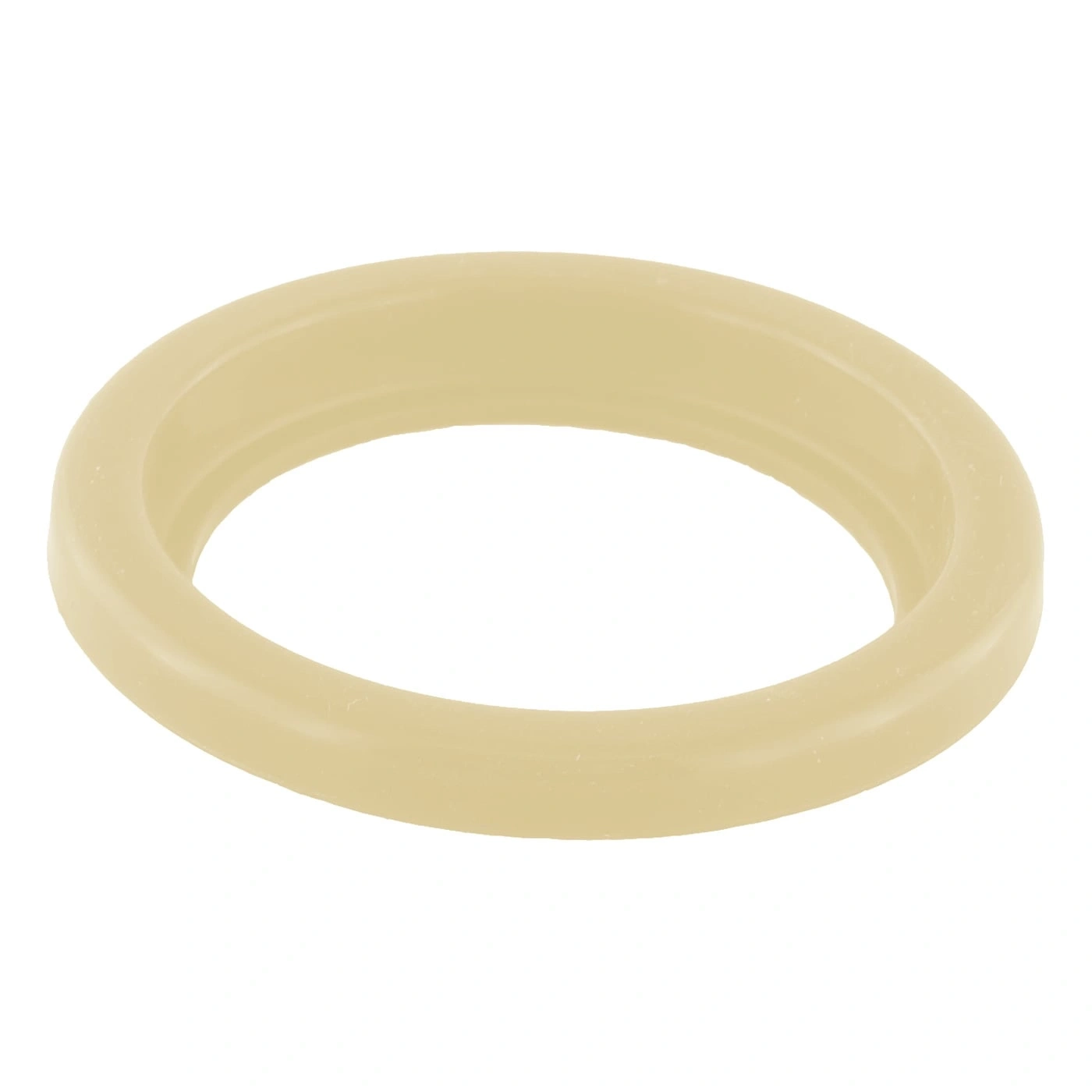 Beige Ring aus Kunststoff, isoliert auf weißem Hintergrund, Nahaufnahme