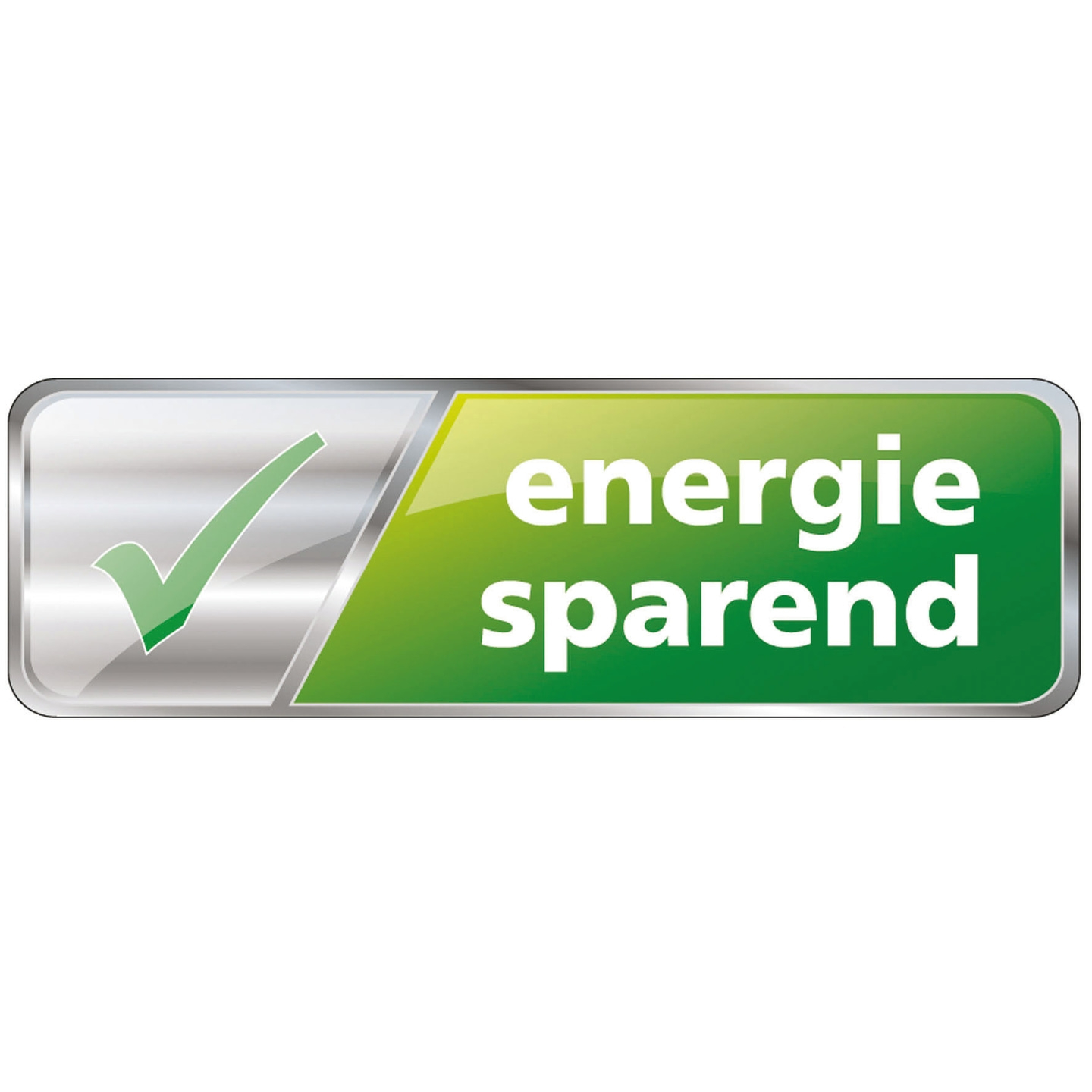 Energie sparen Logo mit grünem Haken und Text
