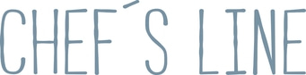 Chef's Line in blue font on white background, food logo, culinary brand