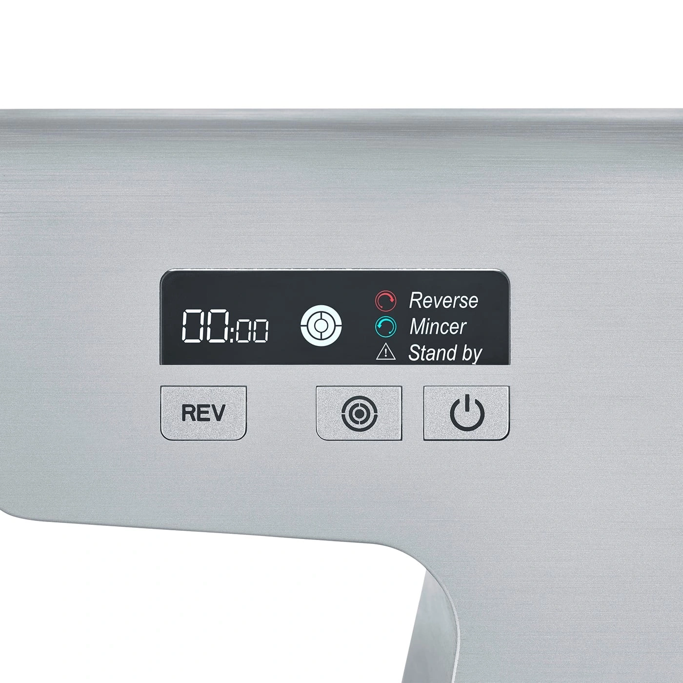 Close-up of a kitchen appliance control panel with display and buttons.
