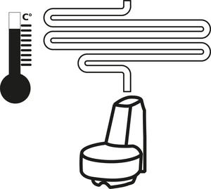 Thermometer, Rohr und Toilettensitz. Temperaturmessung und Sanitäranlagen.