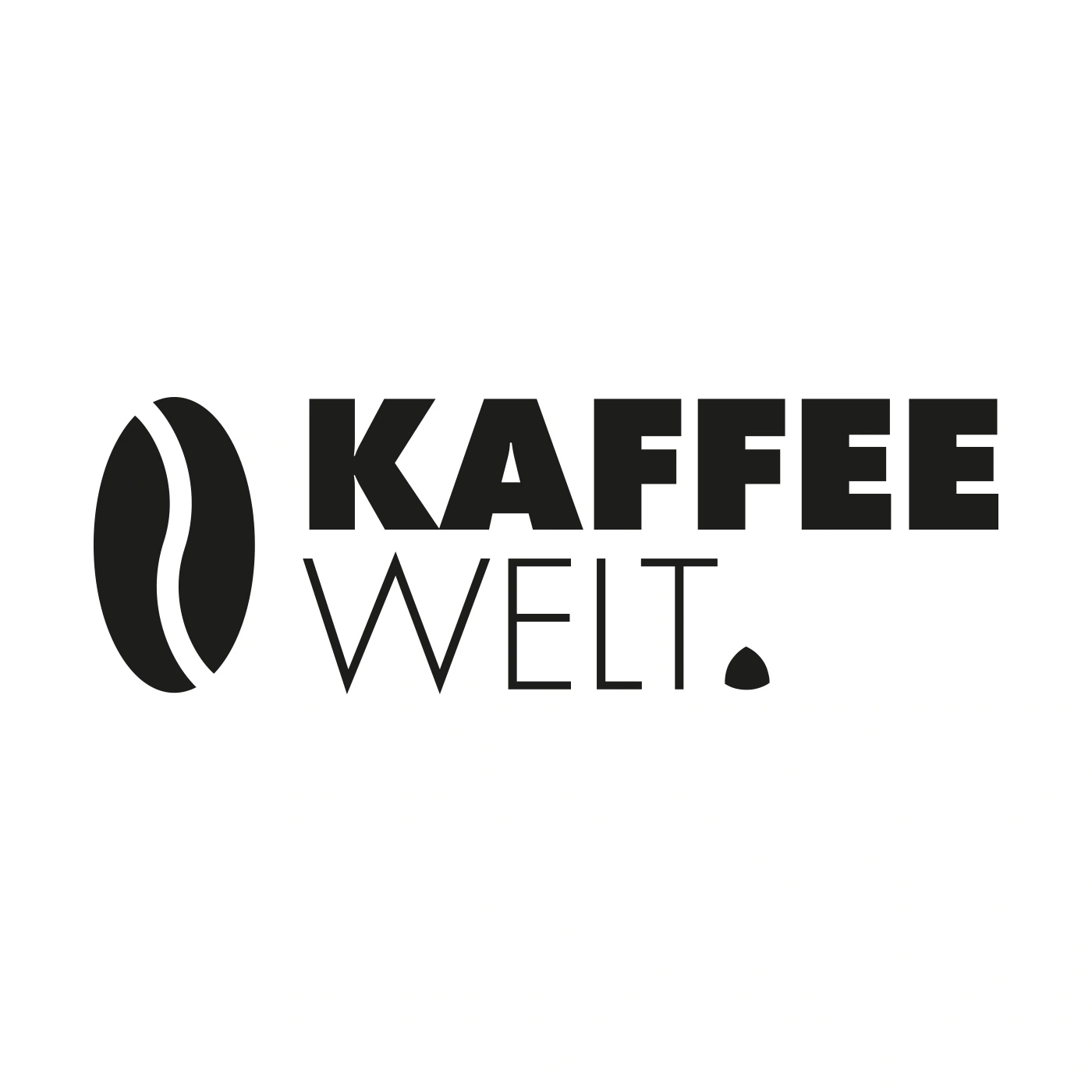 Kaffee Welt Logo mit Kaffeebohne und Schriftzug in Schwarz auf Weiß