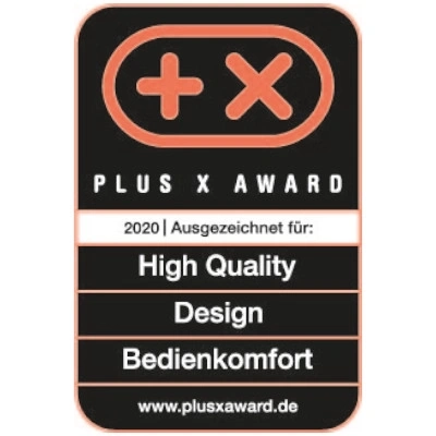 Plus X Award 2020 für High Quality, Design und Bedienkomfort.