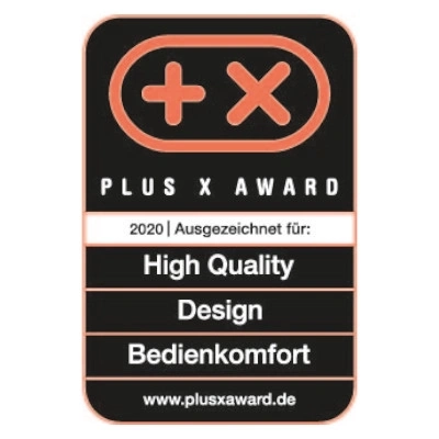 Plus X Award 2020 für High Quality, Design und Bedienkomfort.