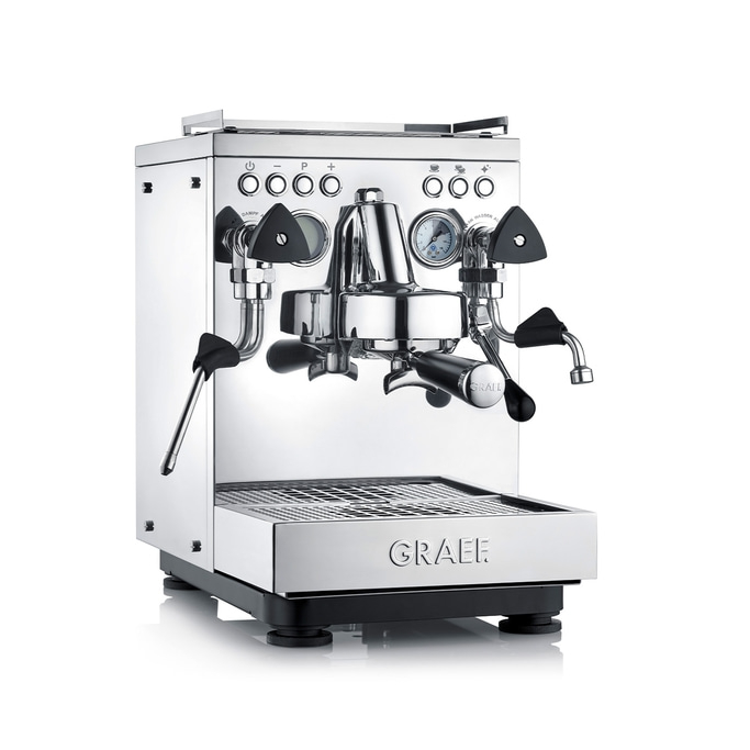 Graef espresso machine, stainless steel, professional design, coffee making, steam
