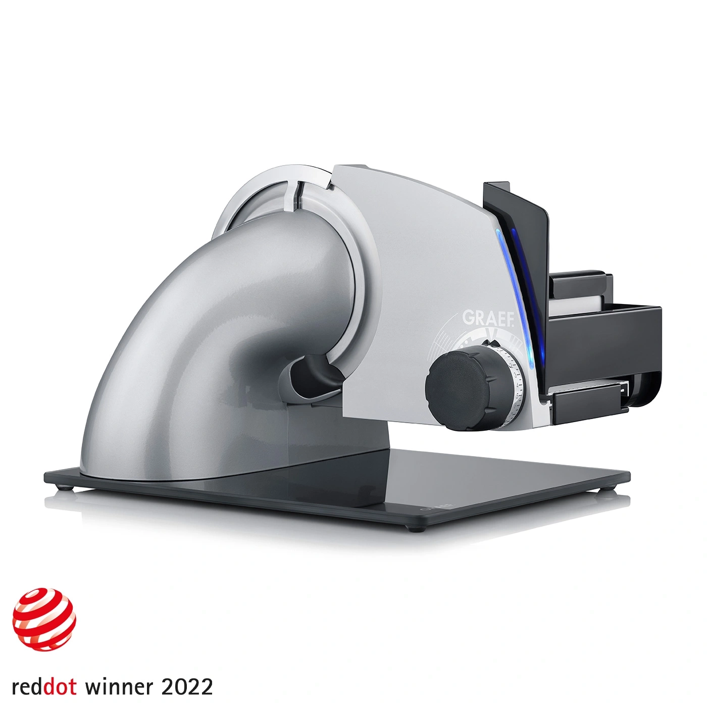 Trancheuse Graef, argent, design moderne, Red Dot Award 2022, appareil de cuisine, électrique