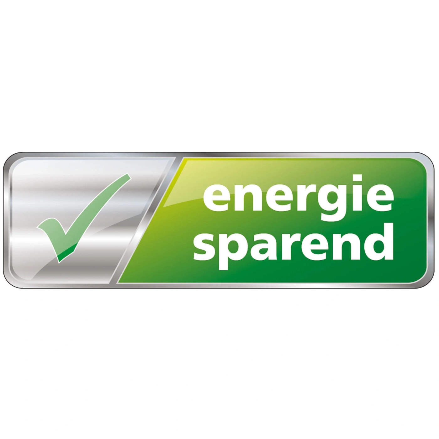 Energiesparend-Logo mit grünem Haken und Text in weißer Schrift auf grünem Hintergrund