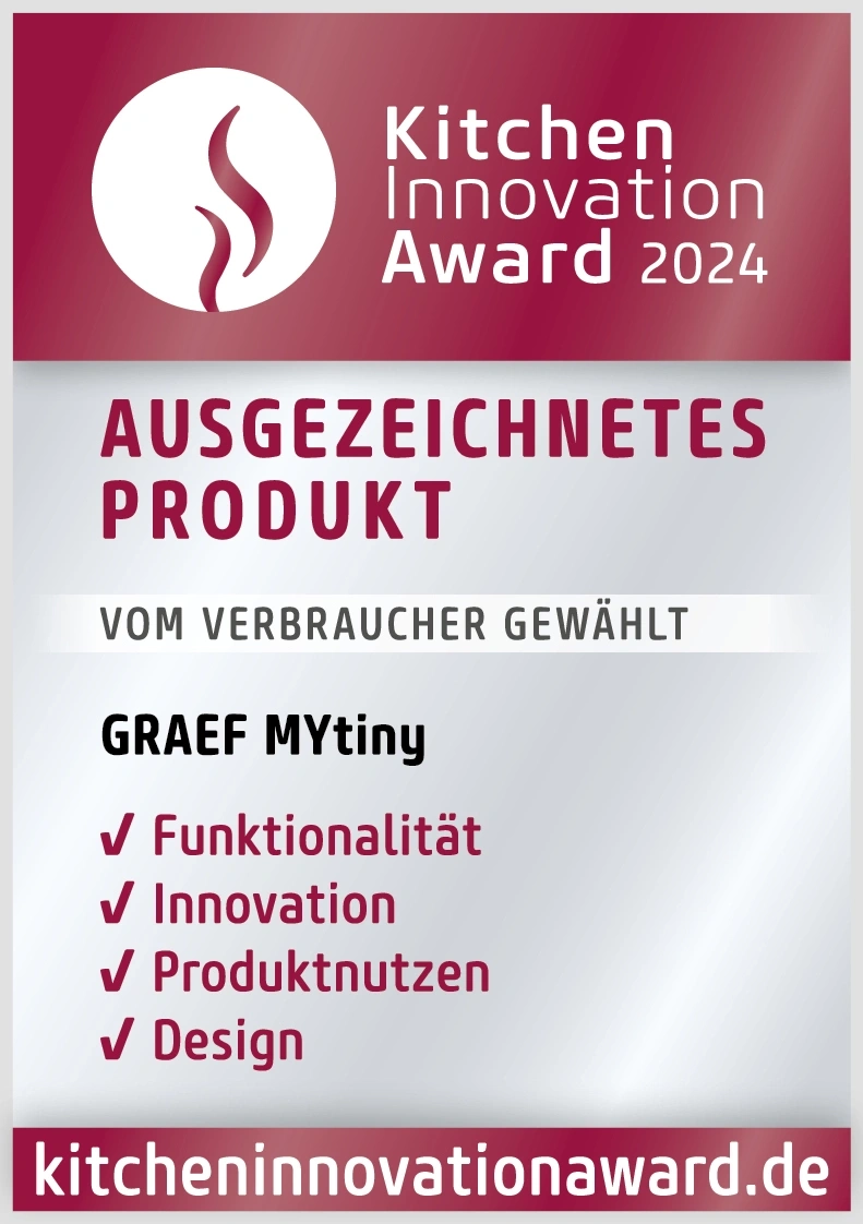 Kücheninnovationspreis 2024 für GRAEF MYtiny, ausgezeichnetes Produkt, vom Verbraucher gewählt.