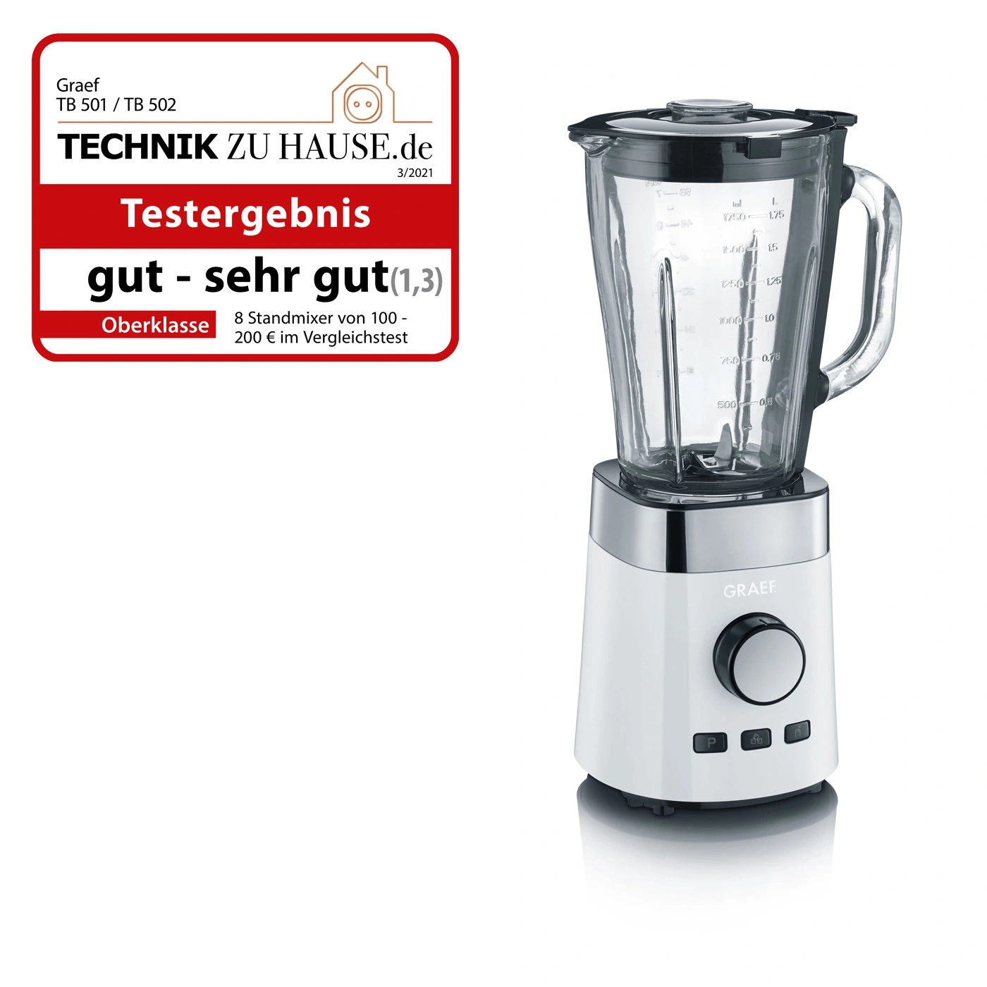 Graef-Blender, Testergebnis gut - sehr gut, Oberklasse, weißes Gerät, Technik zu Hause