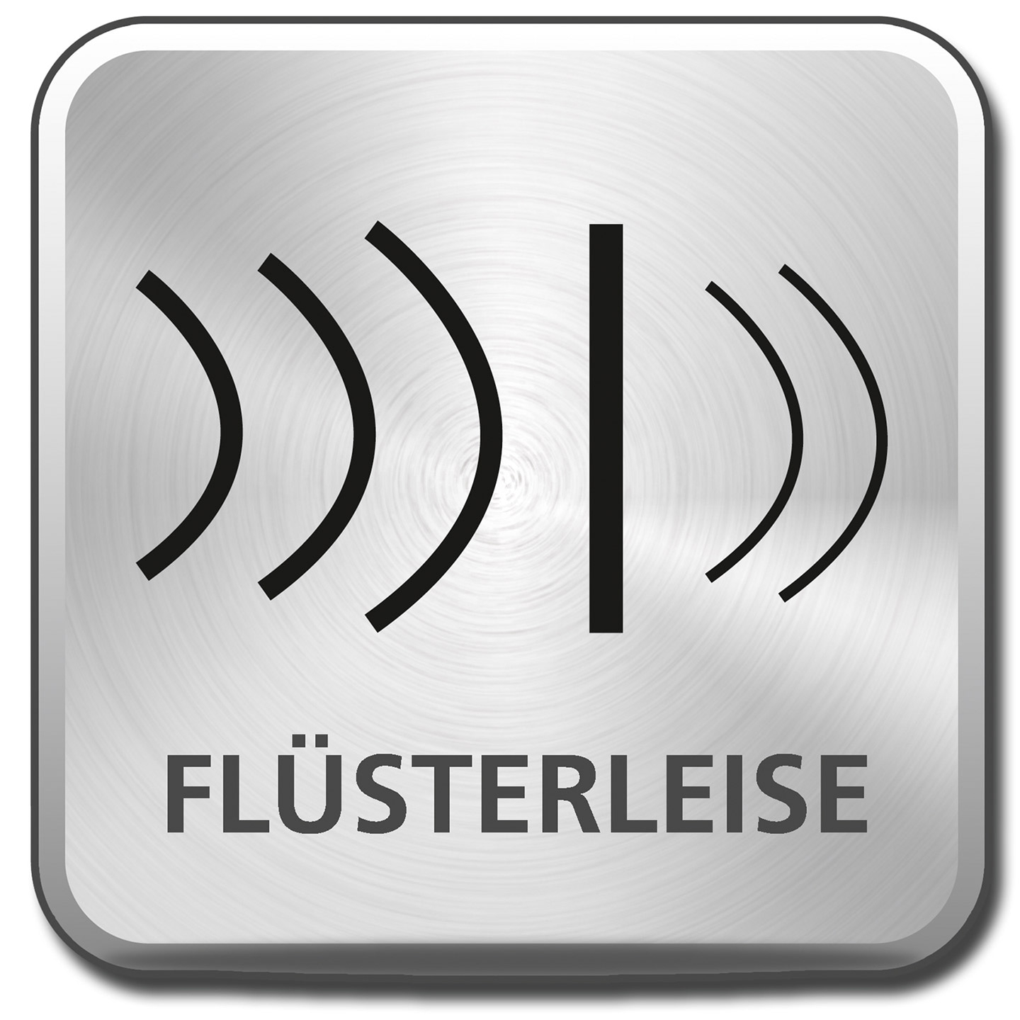 Symbol für Flüsterleise, Schallwellen und eine Barriere, leise Umgebung.