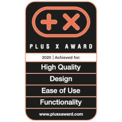 Plus X Award 2020 pour Haute Qualité, Design, Facilité d'utilisation et Fonctionnalité.