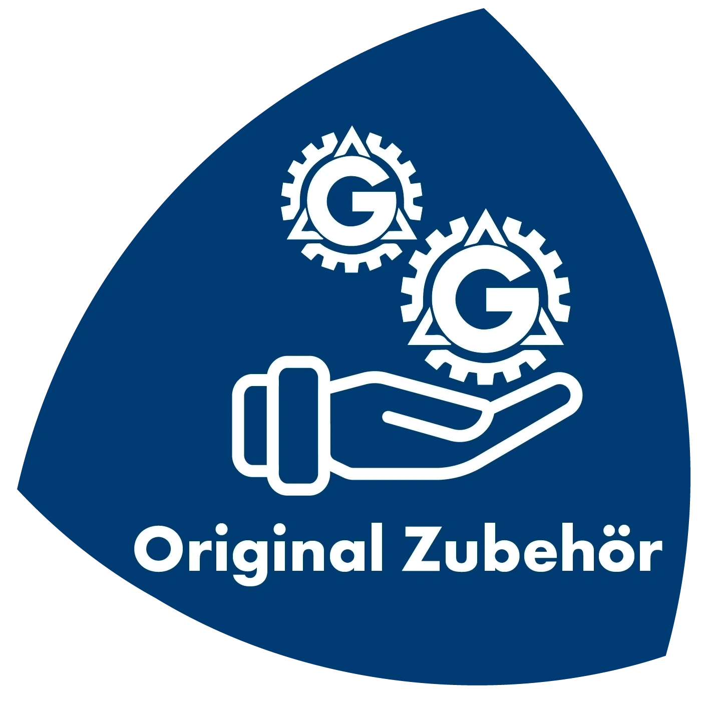 Blaues Logo mit Zahnrädern und Text 'Original Zubehör' auf schwarzem Hintergrund.